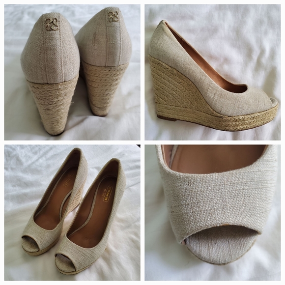 Coach Milan Met Linen Canvas Wedge Esdpadrille - Picture 1 of 15